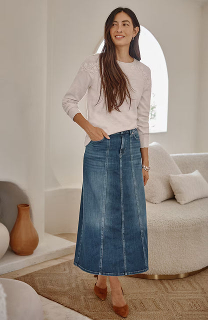 Seamed Denim Maxi Skirt