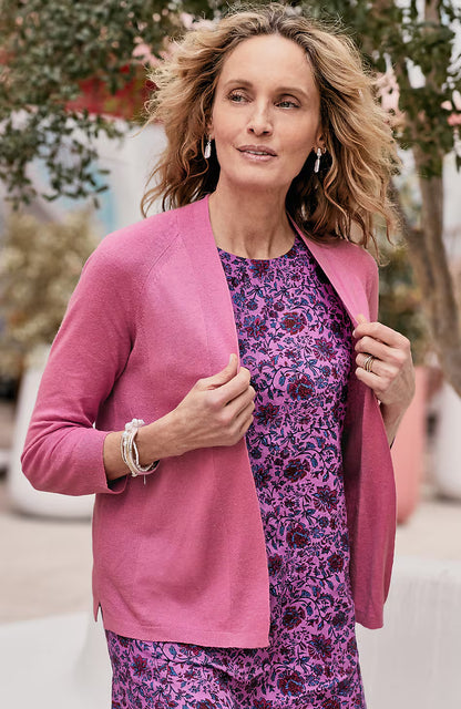 Fine-Textured-Seams Open-Front Cardi