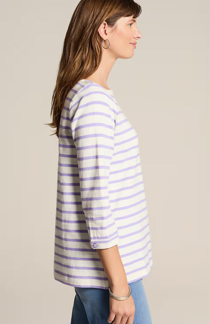 Striped Buttoned-Cuff Tee