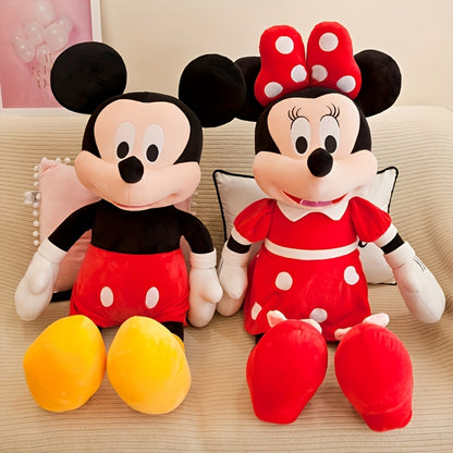 1pc Oreiller de Mickey et Minnie Mouse - Grand, doux peluche en polyester avec robes rouges et chaussures jaunes, idéal pour les mariages, les anniversaires, les cadeaux de Noël, les décorations de fête | Design ludique | Texture douce