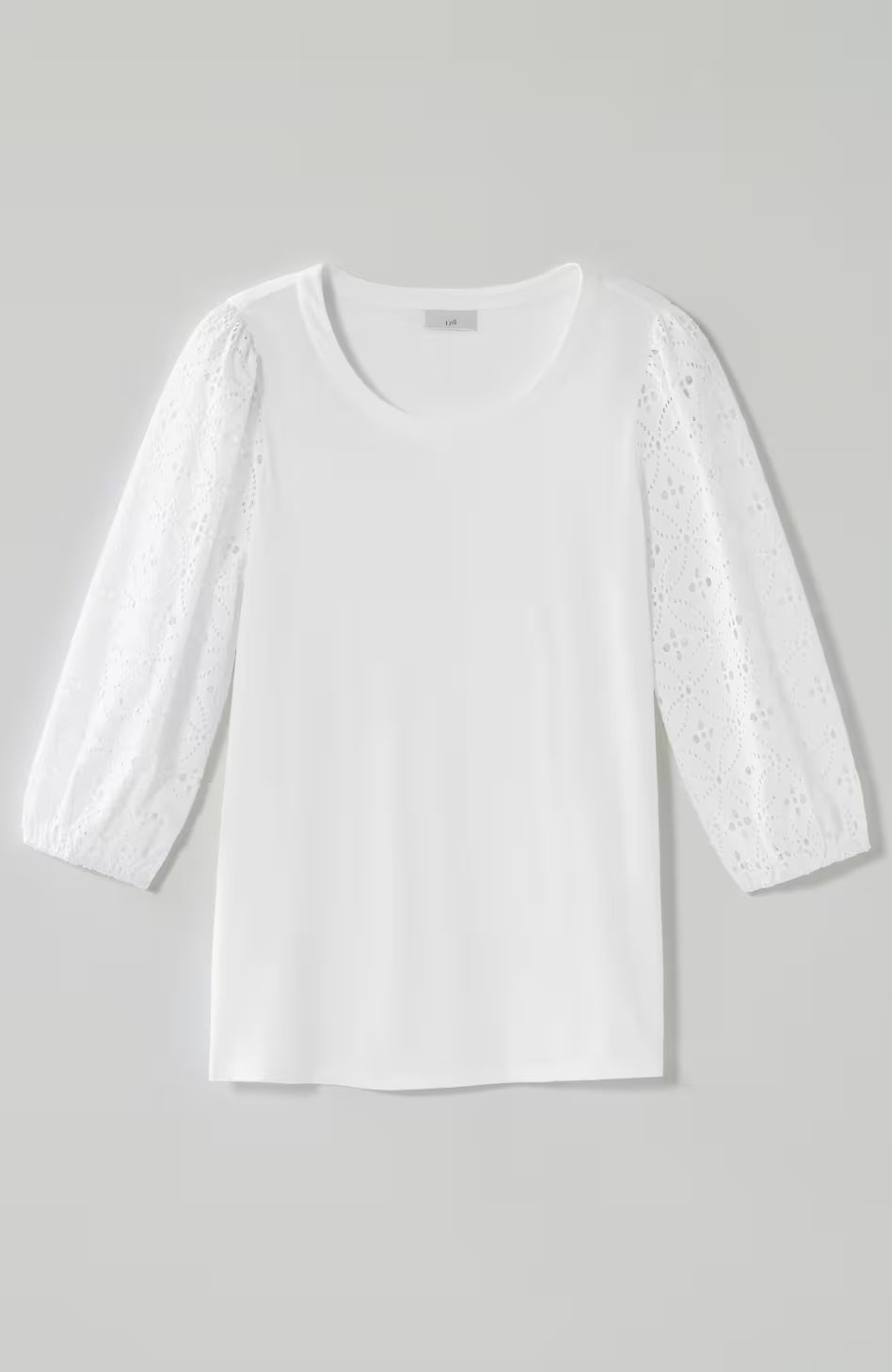 Mixed-Media Eyelet-Sleeves Top