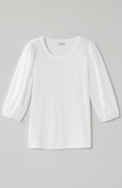 Mixed-Media Eyelet-Sleeves Top