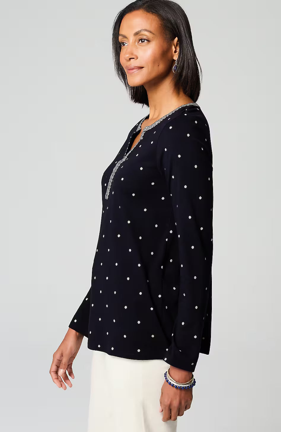 Embroidered & Printed Dot Top