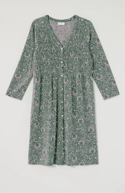 Smocked Button-Front Dress