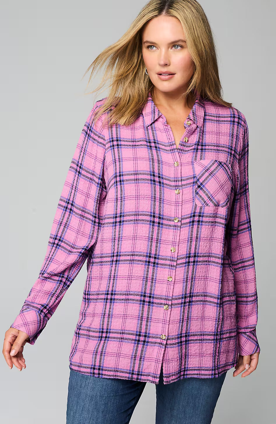 Soft Crinkled Plaid Tunic