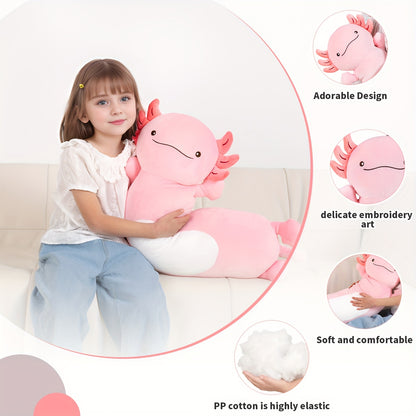 Pilou de corps en peluche long et mignon de 36 pouces pour axolotl rose - Grand jouet en peluche squishy, cadeau doux et câlin pour les jeunes et les amies le jour de leur anniversaire, le jour de l'amitié ou les occasions spéciales
