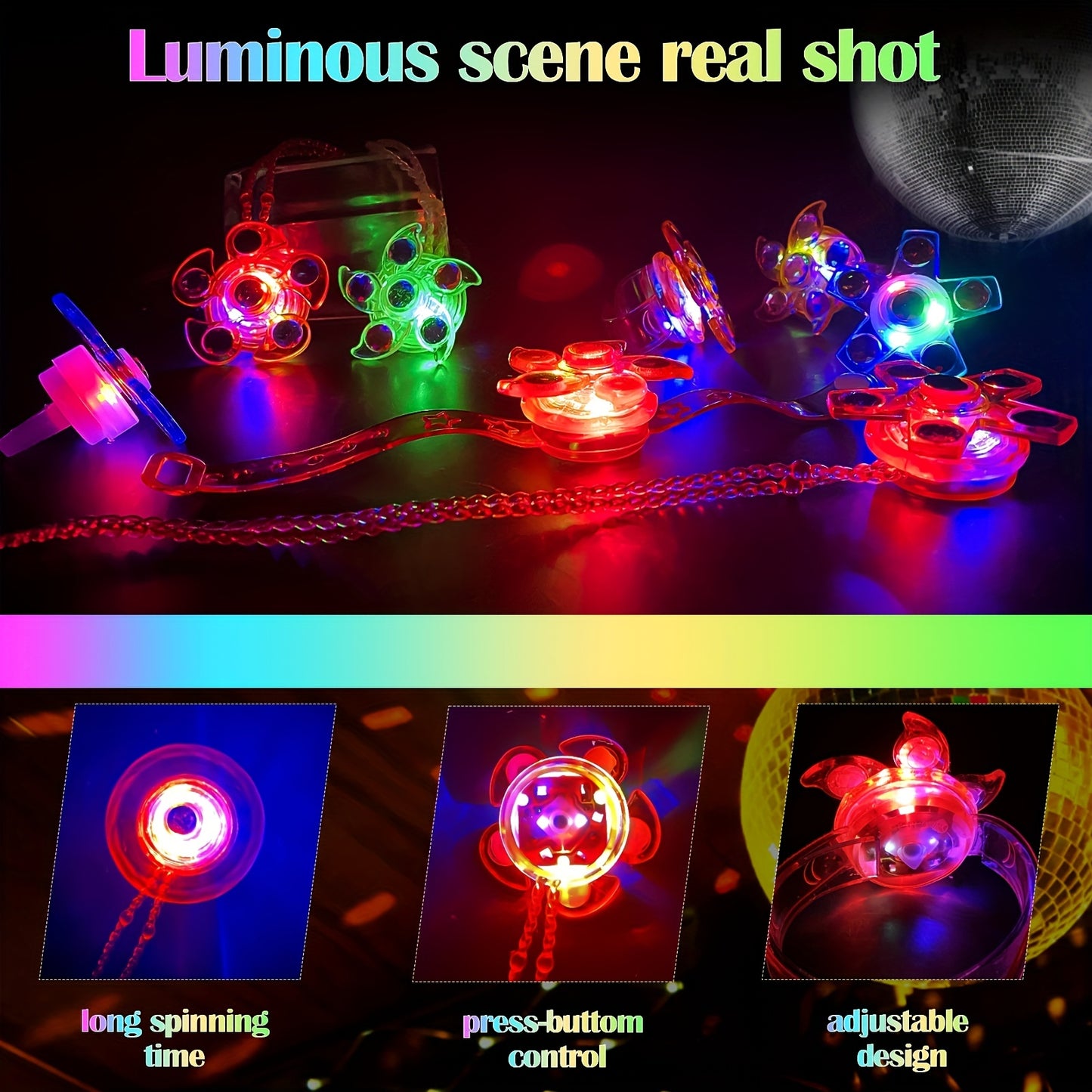 Ensemble de 36 Toupies Lumineuses Pour Fête, Cadeaux de Retour Pour Enfants, Avec 12 Colliers, 12 Bagues, 12 Bracelets. Idéal Pour Halloween, Noël Et Pâques.