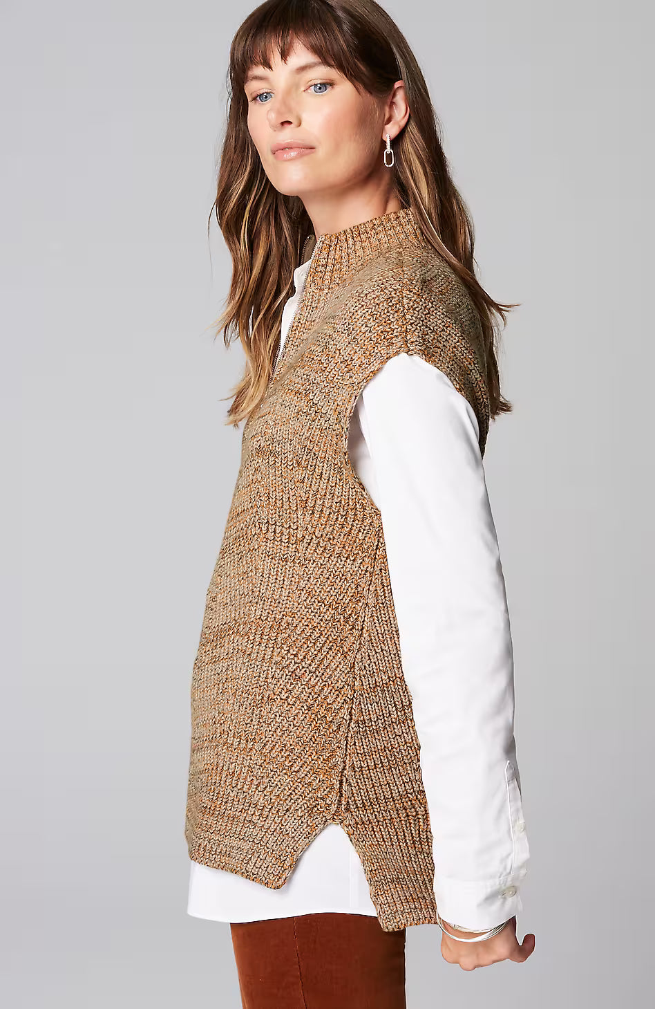 Rib-Textured Marled Sweater-Vest