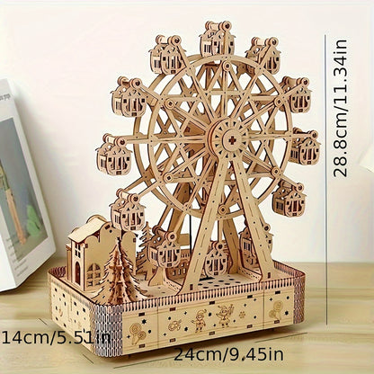183pcs Puzzle en Bois 3D avec Boîte à Musique Grande Roue LED - Design de Carrousel Intricat, Multicolore, Idéal pour Adultes & Collectionneurs, Cadeau Parfait pour Noël, Halloween, Thanksgiving, Artisanat en Bois