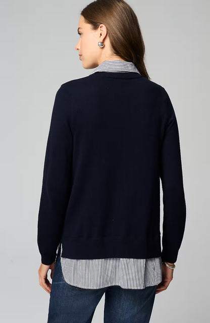 Mixed-Media Shirt-Collar Sweater