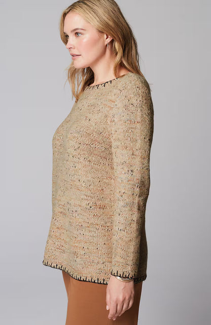 Pure Jill Whipstitch-Trimmed Pullover Sweater