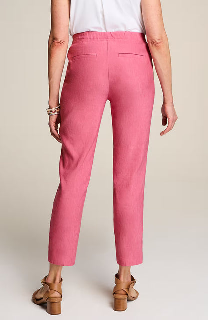 Linen-Stretch Angled-Pocket Slim-Leg Pants