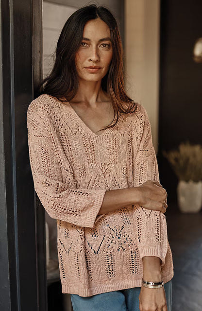 Pure Jill Open-Textured V-Neck Sweater