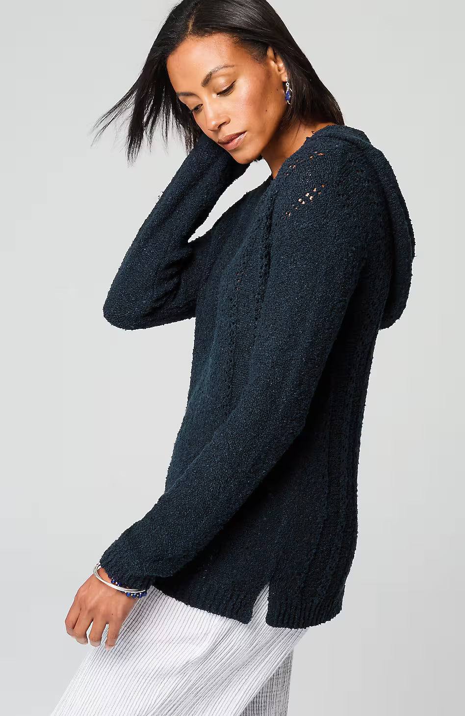 Open-Texture Hooded Sweater