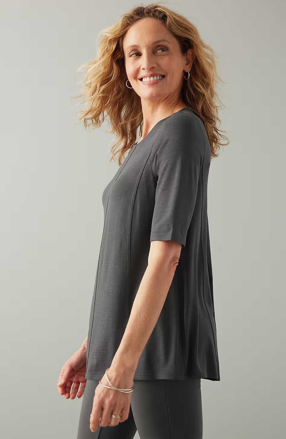 Wearever Slub-Knit Elliptical-Hem Top