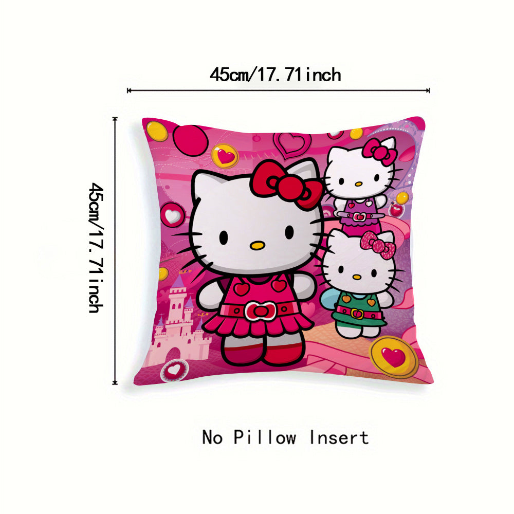 2pcs housses de coussin Hello Kitty, housses de coussin en polyester tricoté contemporain, dessin animé, lavable en machine, fermeture à glissière, 18x18 pouces, avec inserts d'oreiller non inclus pour le décor du canapé et du lit