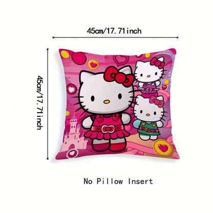 2pcs housses de coussin Hello Kitty, housses de coussin en polyester tricoté contemporain, dessin animé, lavable en machine, fermeture à glissière, 18x18 pouces, avec inserts d'oreiller non inclus pour le décor du canapé et du lit