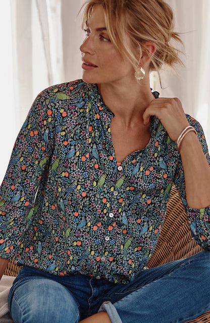 Ruffle-Neck Button-Front Top