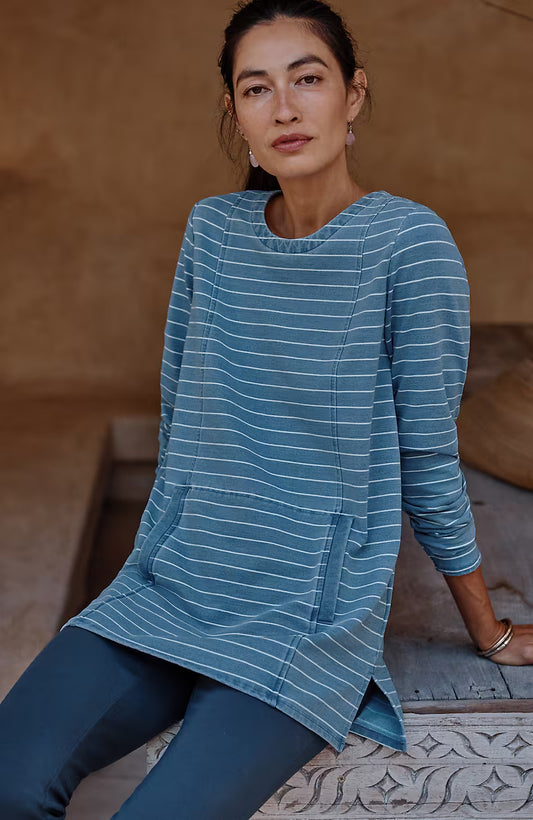Pure Jill French Terry Indigo-Striped Tunic