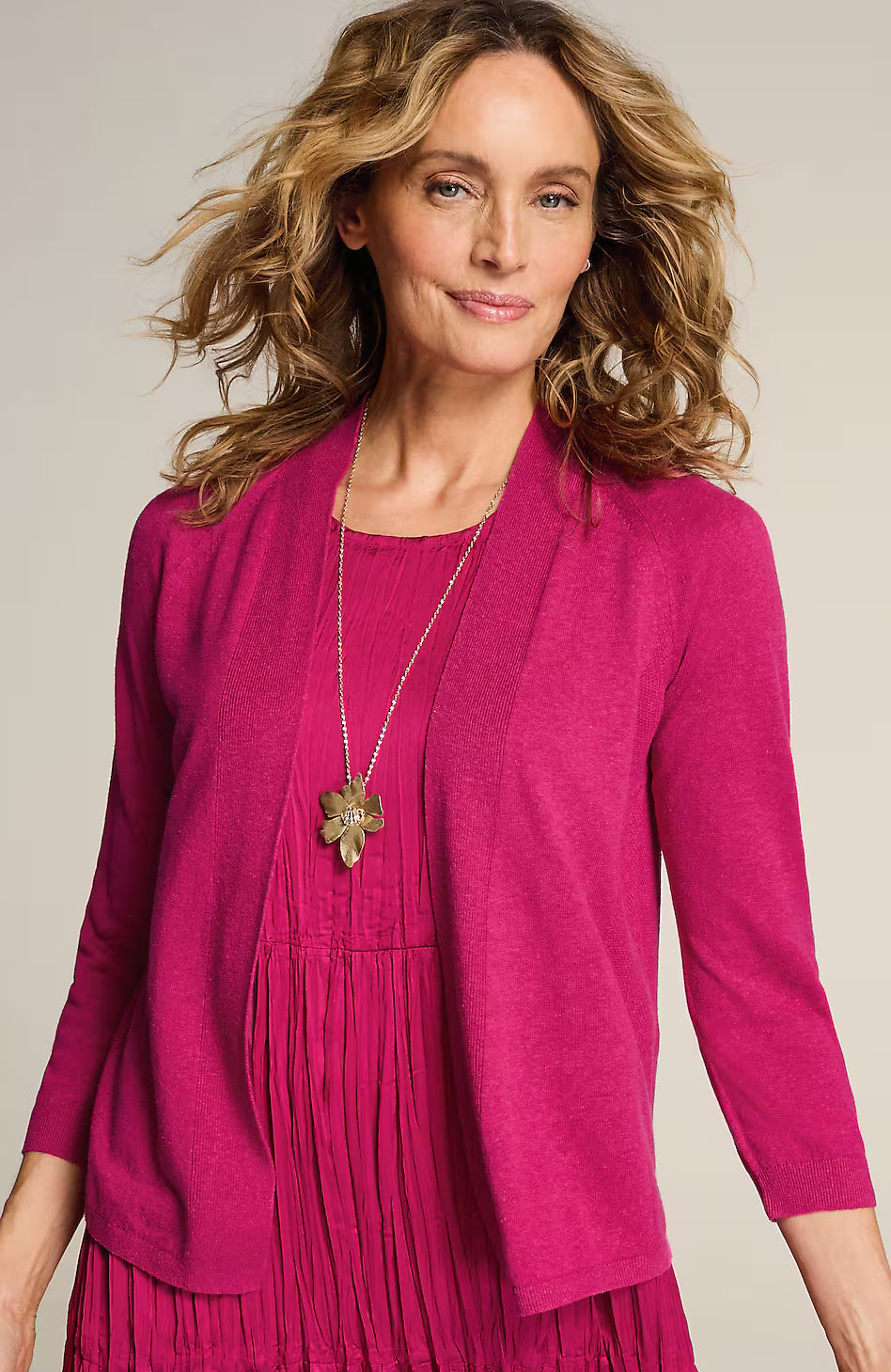 Fine-Textured-Seams Open-Front Cardi