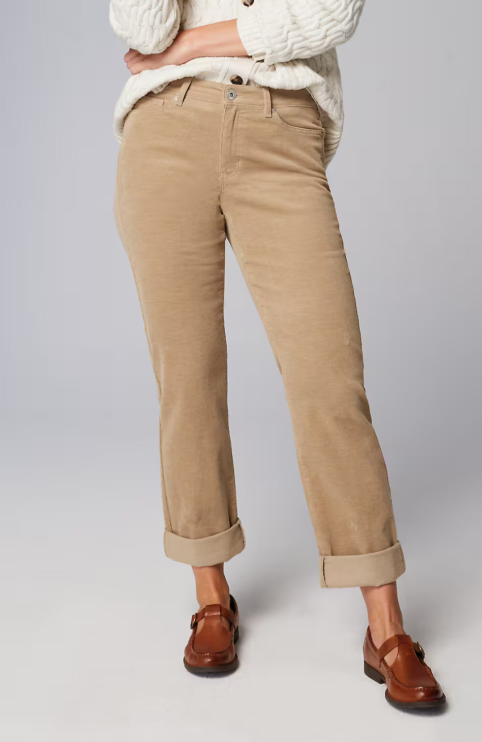 Heathered-Cord Relaxed Boyfriend Jeans