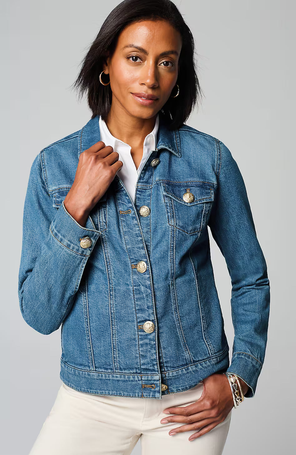 Button-Front Denim Jacket