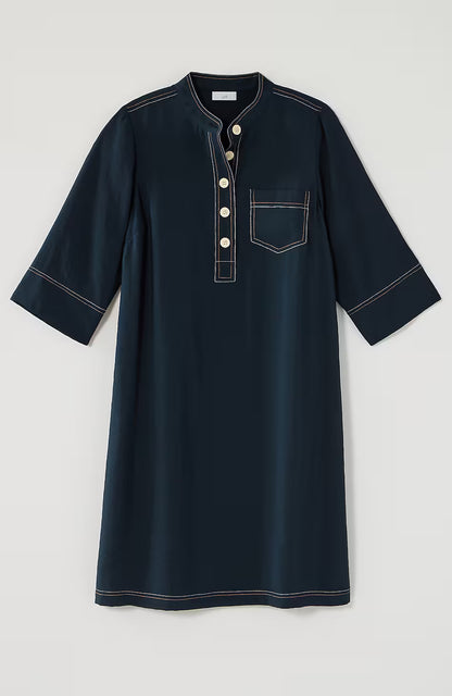 Contrasting-Stitch Shirtdress
