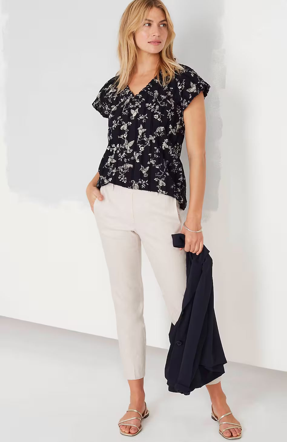 Ruffle-Trimmed Cap-Sleeve Top