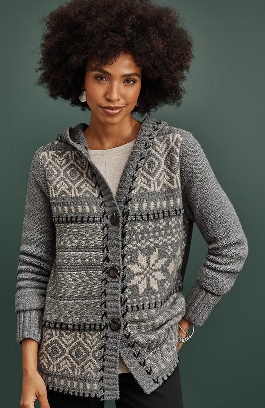 Hand-Embroidered Hooded Cardi