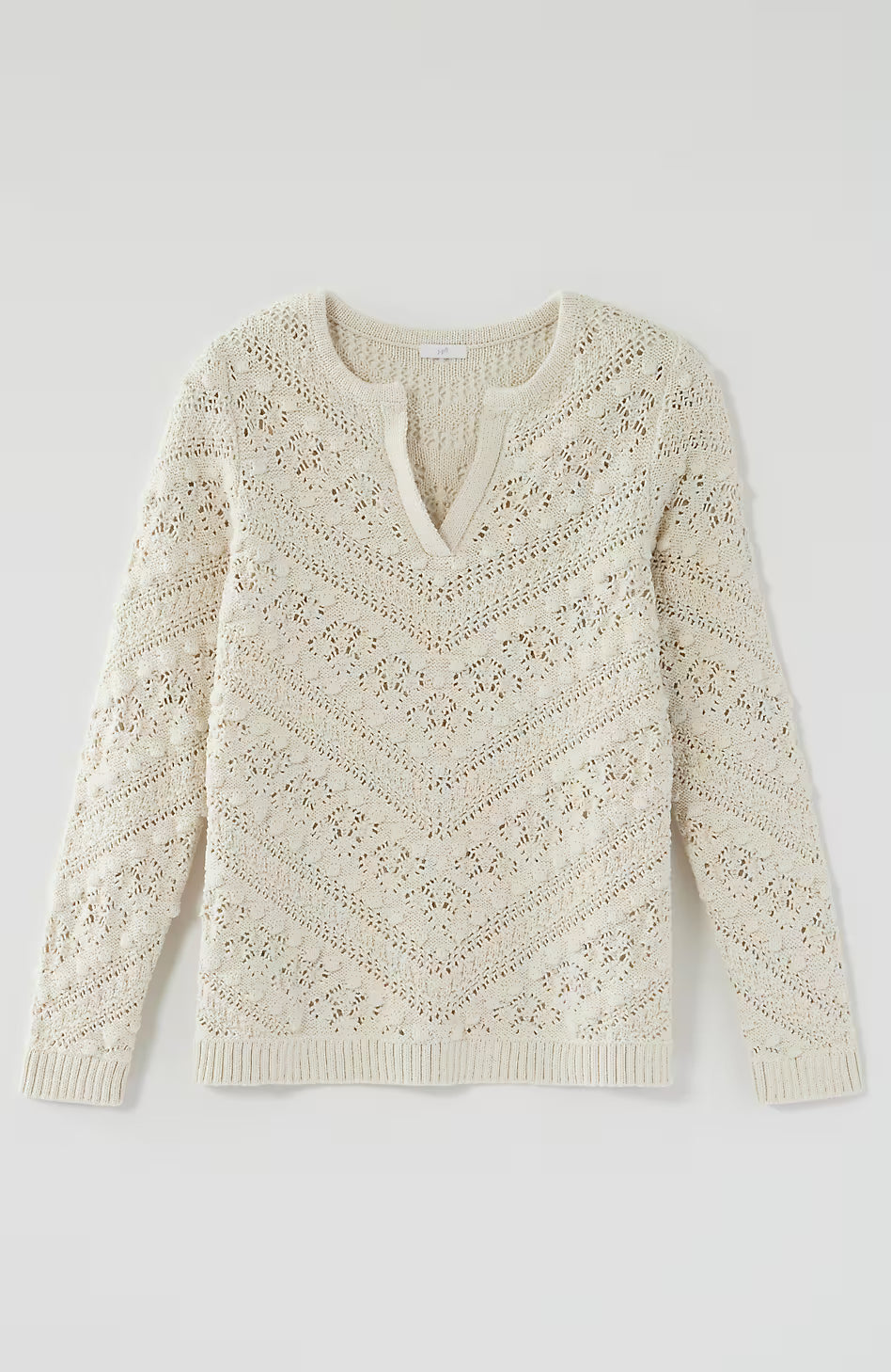 Open-Texture Split-Neck Sweater