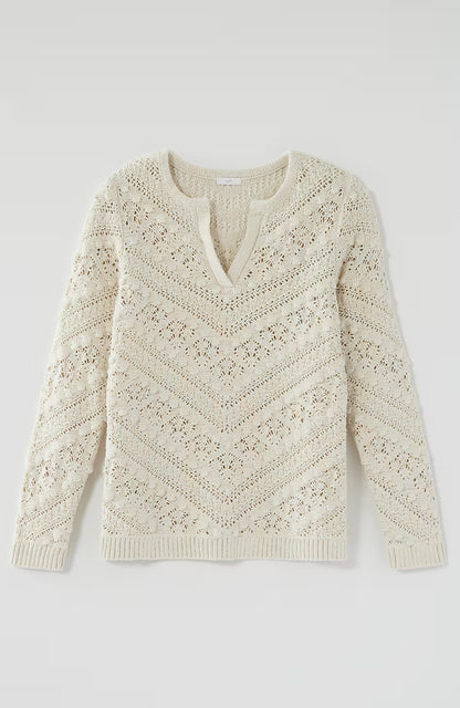 Open-Texture Split-Neck Sweater