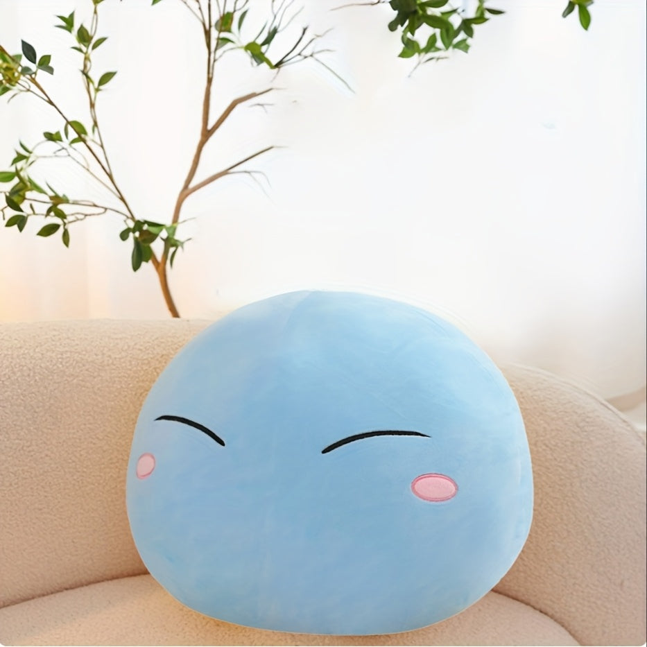 Oreiller en Peluche Visage Joyeux de Slime Bleu Doux - Jouet Anti-Stress Mignon avec Yeux Fermés et Design Audacieux, Cadeau d'Anniversaire ou de Noël Parfait pour Adultes, Oreillers Mignons