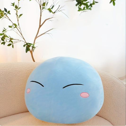 Oreiller en Peluche Visage Joyeux de Slime Bleu Doux - Jouet Anti-Stress Mignon avec Yeux Fermés et Design Audacieux, Cadeau d'Anniversaire ou de Noël Parfait pour Adultes, Oreillers Mignons