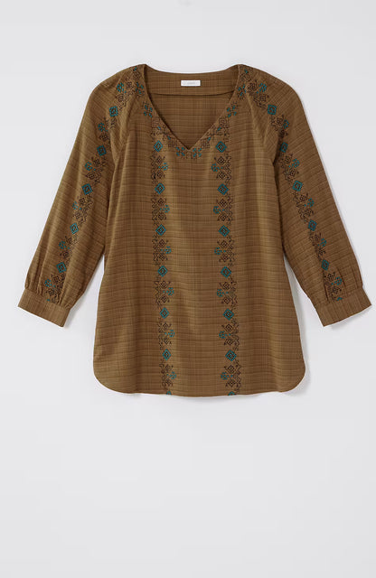 Pure Jill Multicolor-Embroidered V-Neck Top