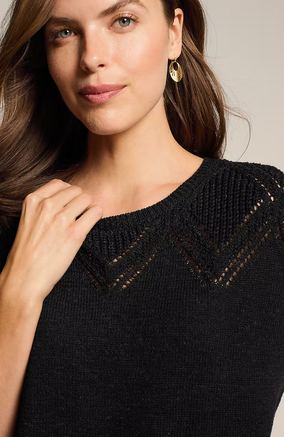 Rib-Stitched Short-Sleeve Sweater