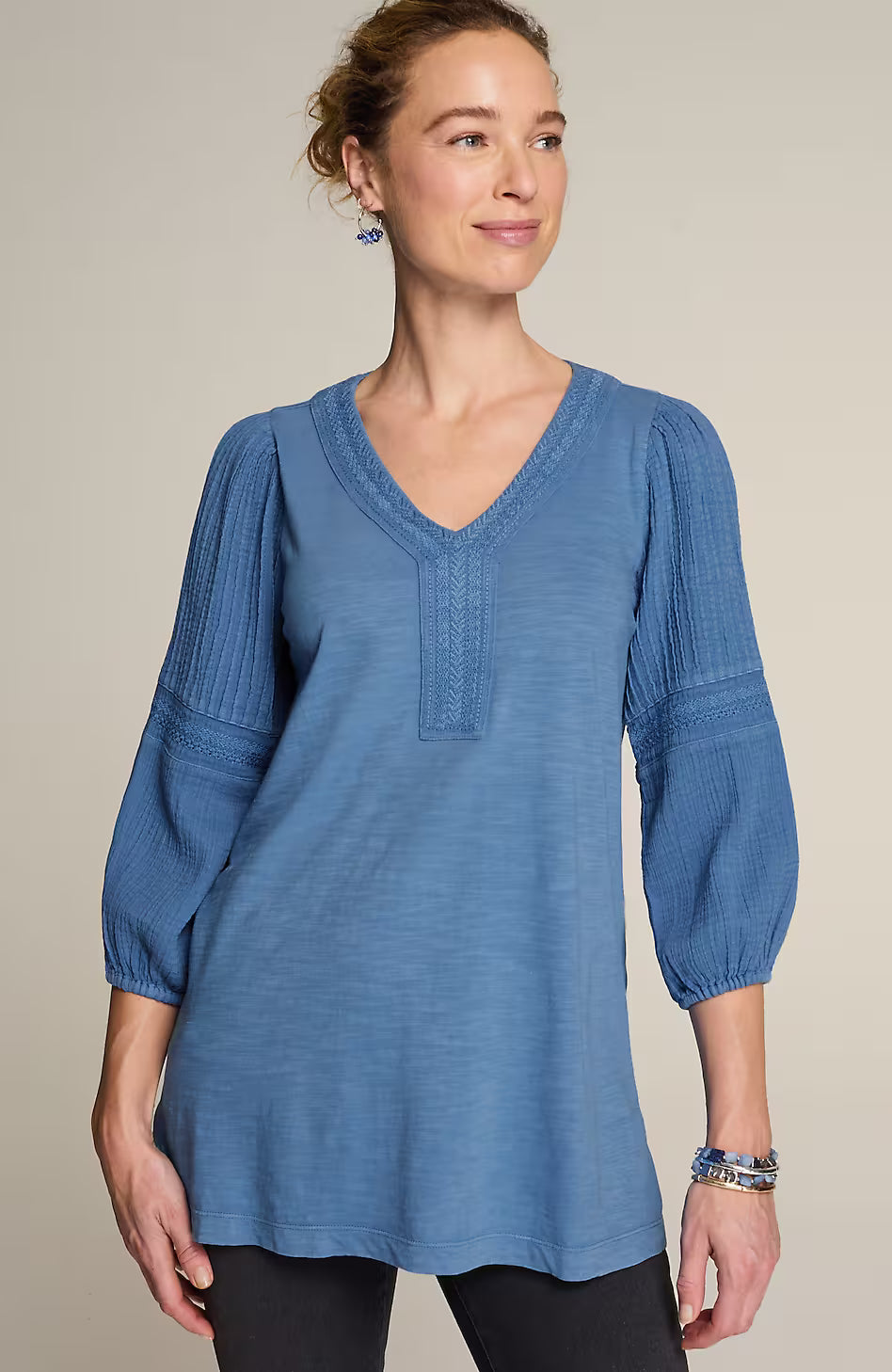Pure Jill Mixed-Media Embroidered Tunic