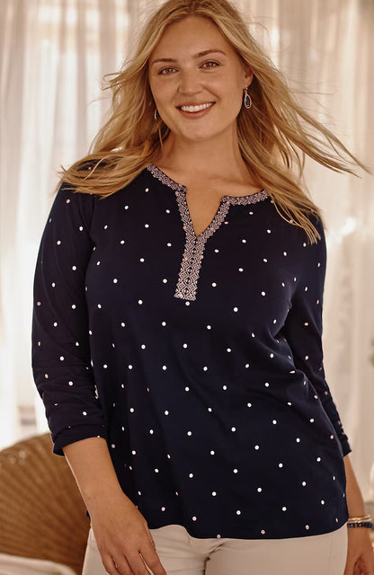 Embroidered & Printed Dot Top
