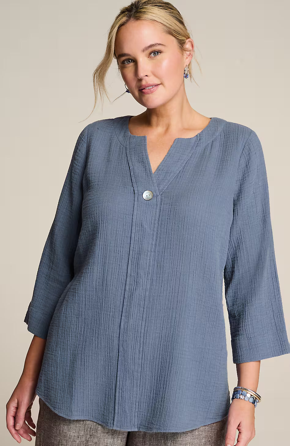 Pure Jill Cotton-Gauze One-Button Tunic