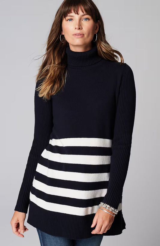 Ribbed-Sleeves Turtleneck Sweater