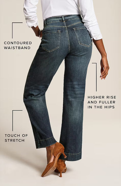 Curvy-Fit Angled-Pocket Wide-Leg Jeans