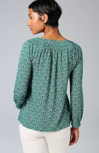 Smocked Geometric Printed Top