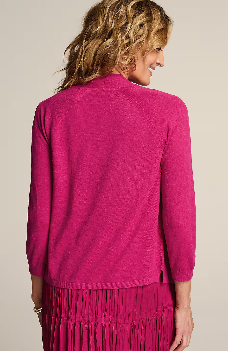 Fine-Textured-Seams Open-Front Cardi
