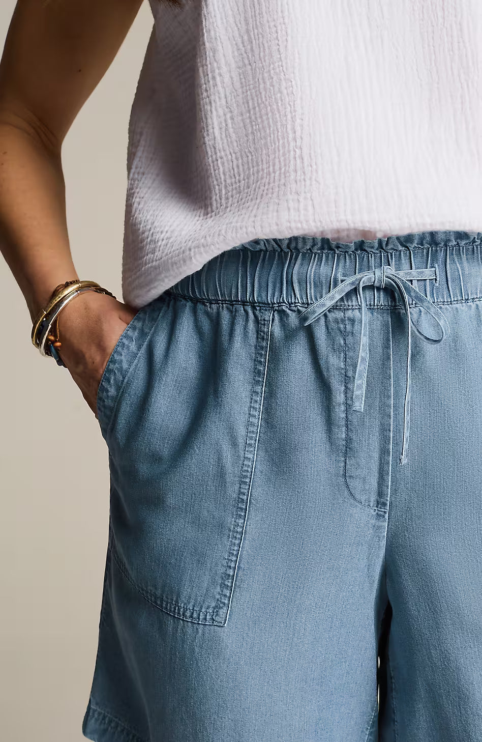 Indigo Tencel™ Lyocell Patch-Pocket Shorts