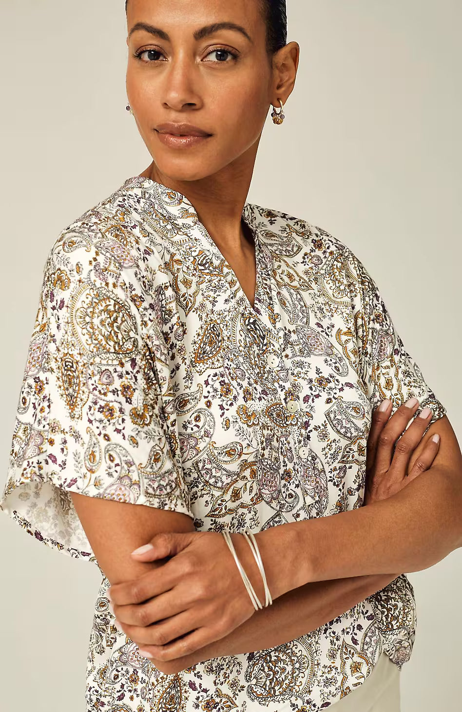 Relaxed Printed Satin Top
