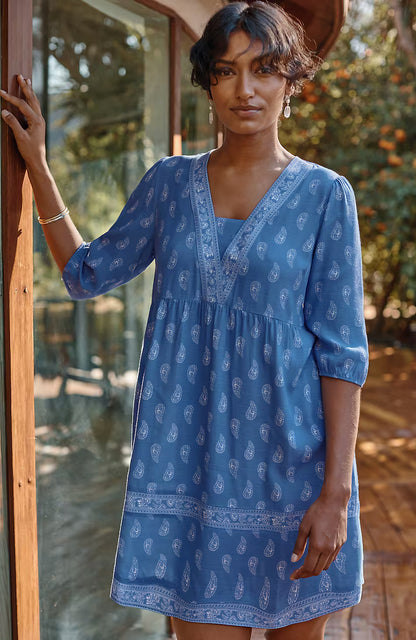 Border-Printed Flounced-Hem Dress