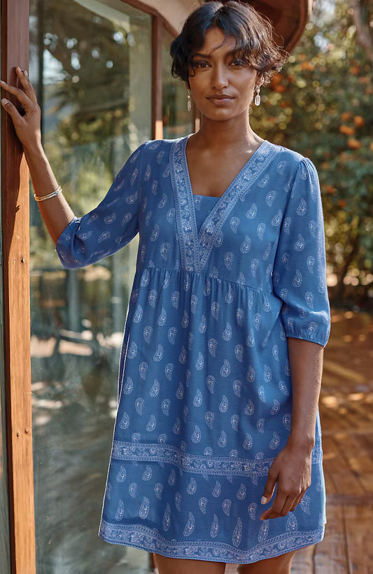 Border-Printed Flounced-Hem Dress