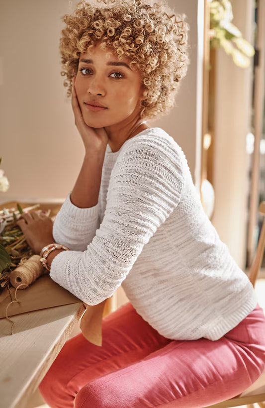 Placed-Pattern Slub-Textured Sweater