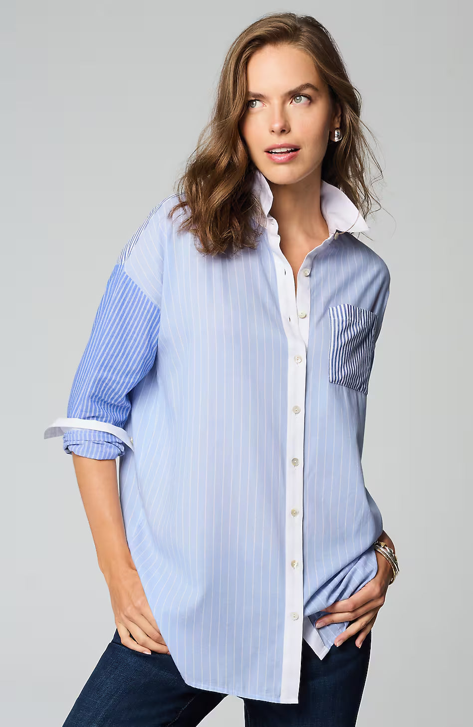 Mixed-Stripes Oversized Tunic