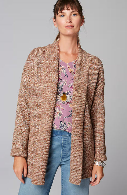 Pure Jill Ribbed-Texture Shawl-Collar Cardi