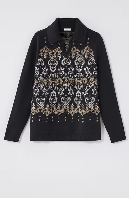 Jacquard-Patterned Collared Sweater